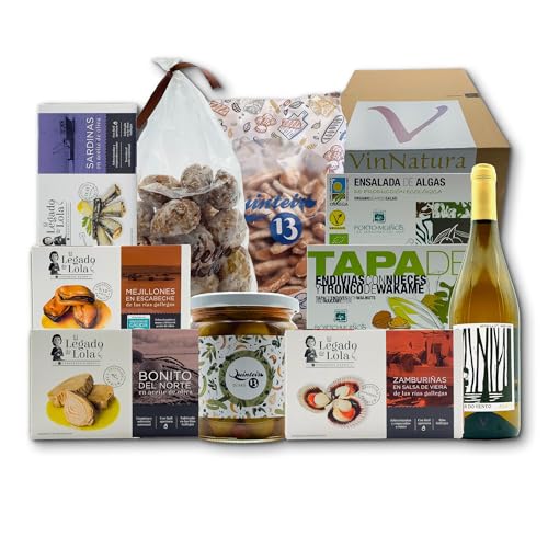 Cesta Gourmet Cíes de VinNatura con Conservas Artesanales y Vino Godello