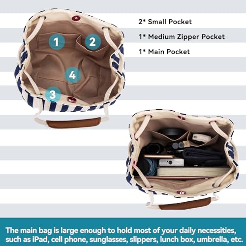Bolso Tote De Lona Para Mujer Mediano Rayado miniatura 5