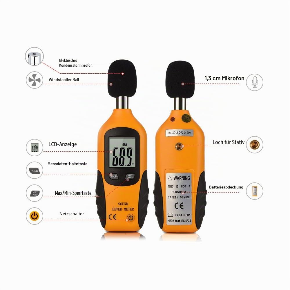 Mengshen Digital Schallpegelmessgerät, Tragbar Sound Level Meter Bereich 30 dBA ~ 130 dBA (9V Batterie enthalten)