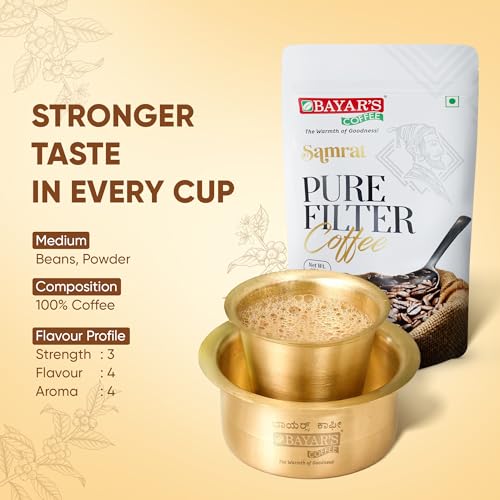Image of Bayar's Coffee Samrat Filter Coffee Powder 250g | Authentic South Indian Blend with 100% Coffee Without Chicory | Freshly Roasted for Rich Aroma & Taste (8, 250)