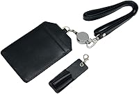 Vista 5 de boshiho - Soporte para tarjetas de identificación de crédito de piel auténtica con cordón elástico para el cuello, estilo vertical (negro)