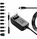 DC 9 Volt 2Amp Switching Power Supply, 100-240V 50-60Hz AC to DC 9V 2A 18W Power Supply Cord Adapter with with 10 Tips & 5.5mm x 2.1mm Reverse Polarity Converter Cable