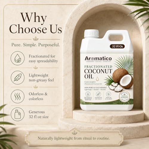 Image of AROMATICO Fractionated Coconut Oil for Skin, Massage and Essential Oil Dilution, Lightweight Carrier Oil for Body Care, Hair Care and DIY Beauty - 946 ml