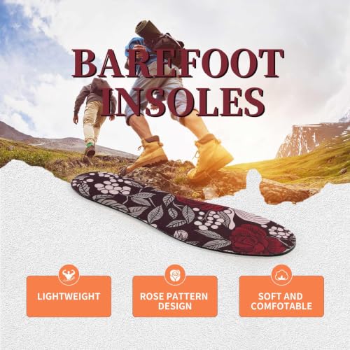 Image of Washable Barefoot Shoe Insert for Women Thin Insoles Women's No Show Socks Shoe Inserts No Show Socks Rose Print Large