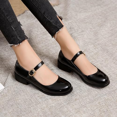 Bellirala Womens Patent Mary Jane Flats Closed Toe Comfortable Shoes3