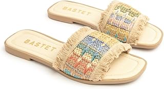 شبشب منزلق من باستت موديل أمنتت بتصميم بوهيمي للنساء، متعدد الألوان