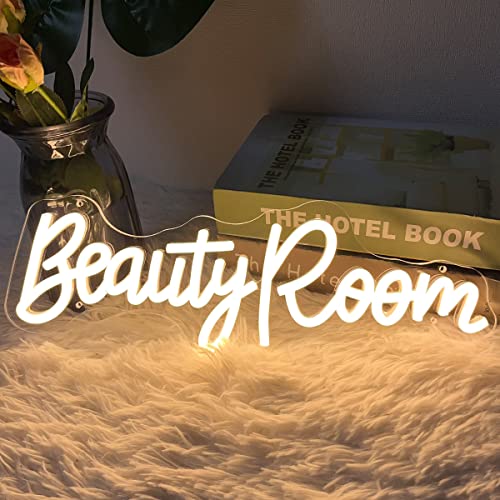 Image of Beauty Room Neon Sign For Spa Beauty Room Nail Brows Lashed Salon Studio LED Wall Art Decor For Business Stores Logo Barber Shops Led Word Indoor Custom Neon Lights 5V USB Powered Warm White 40x14.4cm