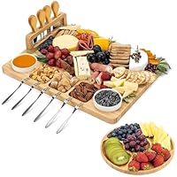 Tagliere per stuzzichini con coltelli da formaggio, forchette, ciotoline e vassoio da portata extra - In legno - Tagliere per formaggio - Bamb&ugrave; (Standard)
