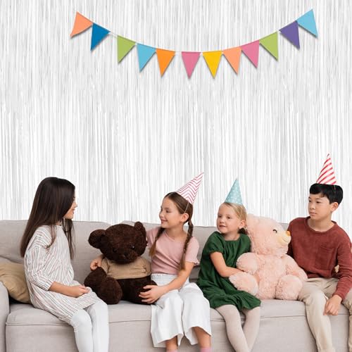 Image of ZATAYE 2 Pack White Foil Curtain Streamer Decorations | White, Metallic Foil, 3.28 x 7.05 FT, Tinsel Backdrop, Foil Curtain Streamer, Party Decor, Photo Booth Door Wall Decor