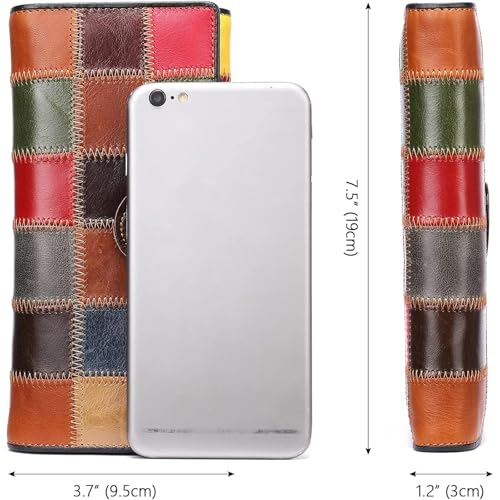 MASIWEI Genuine Leather Patchwork Wallet for Women Multicolor Trifold Wallets Ladies Card Holder Money Organizer with Coin Purse2
