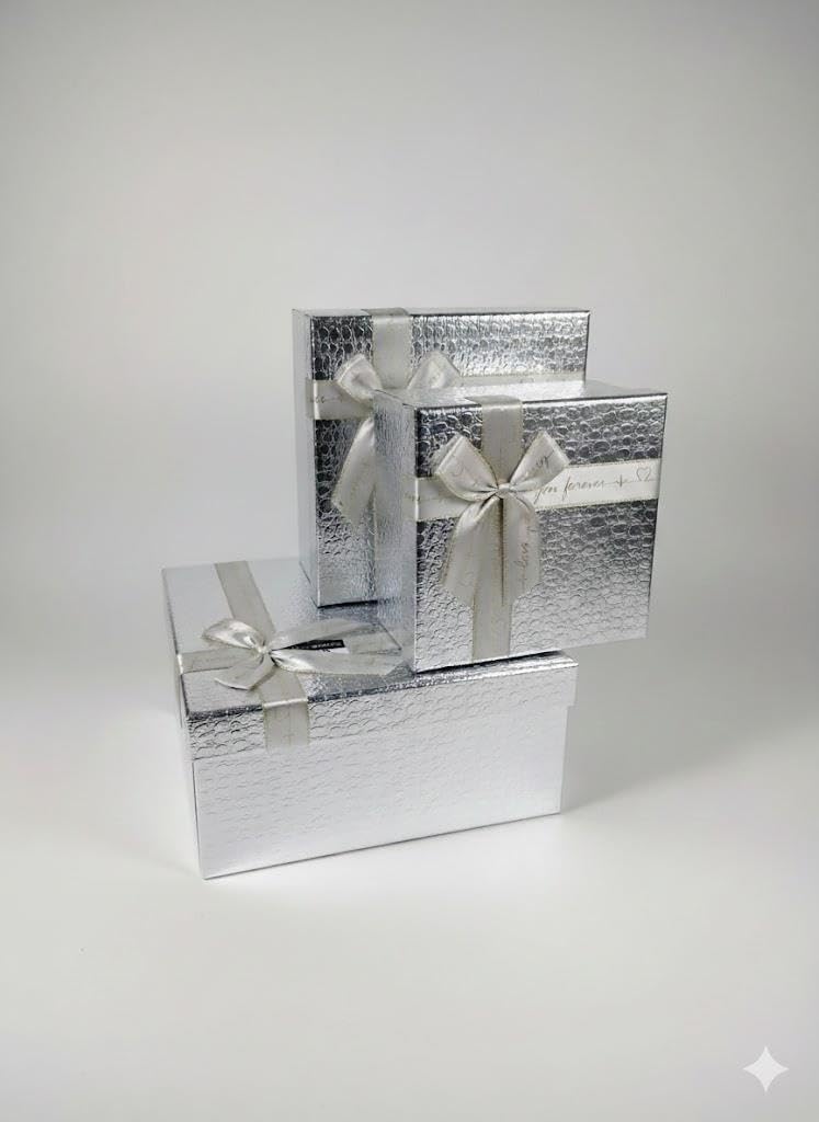 Unutulmaz Anlar İçin: Gümüş Renk Büyük Boy Özel Gün Kutusu 26x26x12 cm Lüks Gümüş Kutusu
