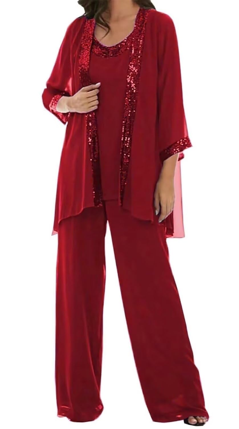 MARTINLEE 3 Pieces Dressy Pant Suits for Women 2025 Long Sleeve Chiffon Formal Pants Outfit with Jacket