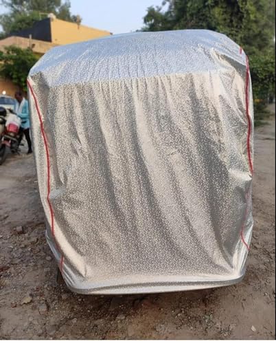 Image of Auto Rickshaw Cover Waterproof | Full Size Weatherproof 3-Wheeler Cover with Elastic Fit & Triple Stitching | Dust, Sun, Rain Protection for Electric & Petrol E-Rickshaw (Magic Silver)