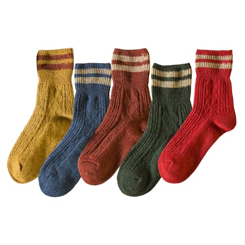 5 Pairs Women's Vintage Wool Socks, Super Cozy Thick Winter Hiking Crew Socks