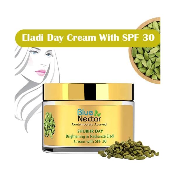 Blue-Nectar-Brightening-and-Radiance-Eladi-Cardamom-Cream-with-SPF-30-Women-50-g Blue Nectar Face Moisturizer with SPF 30 for Sun Protection | Plant Based Day Suncreen Face Cream for Women for Use as Facial Moisturizer for All Skin Types (19 Herbs, 1.7 Oz)
