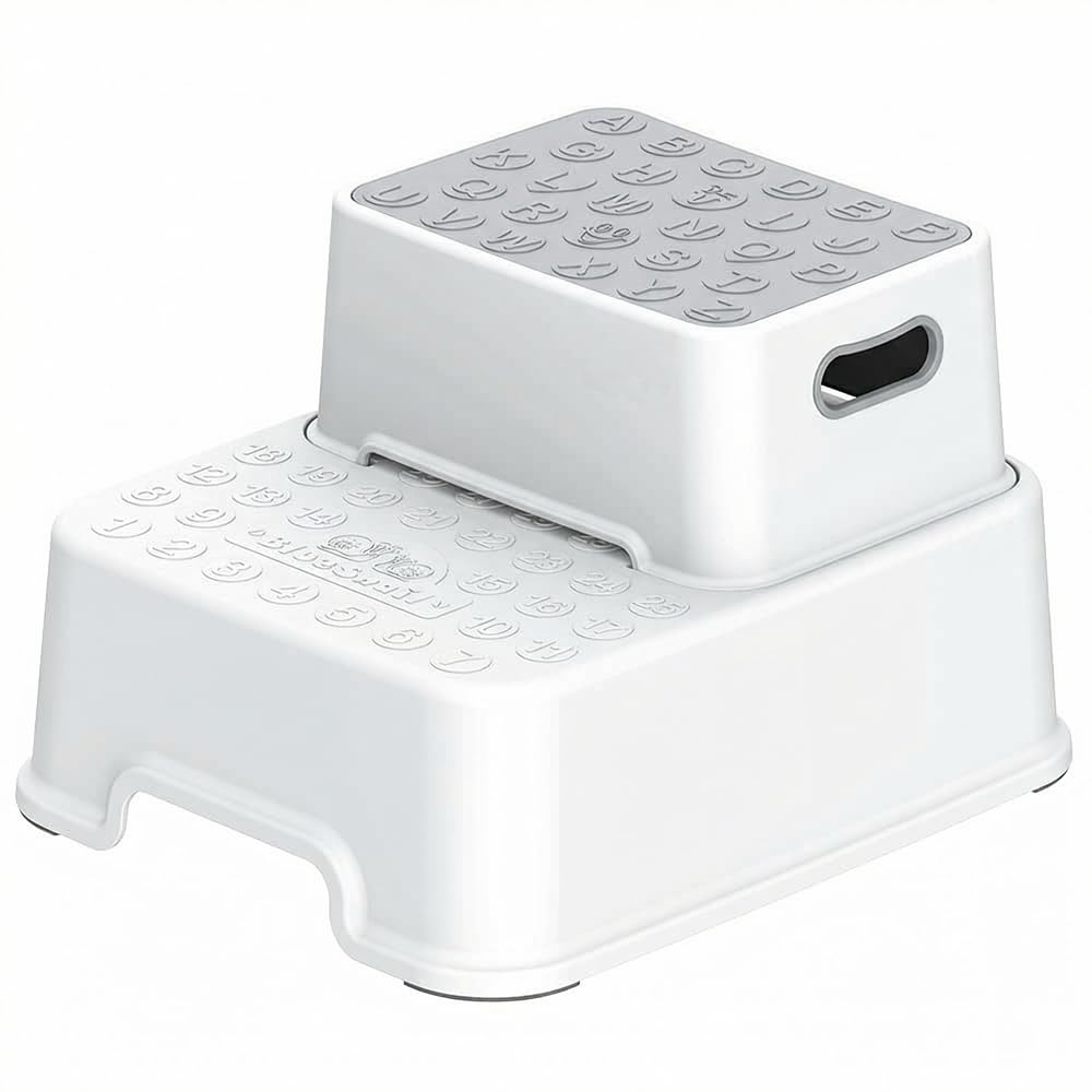 2-Step Kids Step Stool with Educational Design Anti-Slip Bathroom Stool for Toddlers Potty Training Helper Safety Kitchen Standing