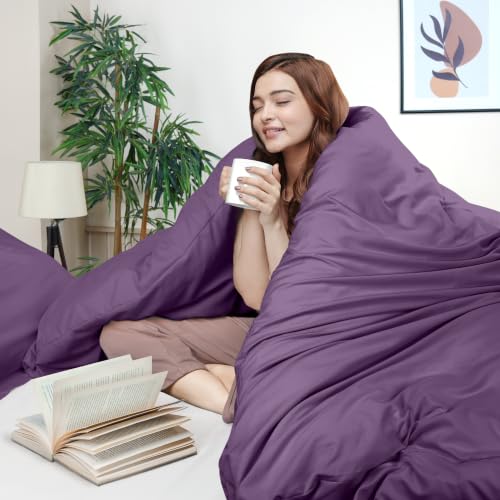 Image of Duvet Cover Full, 3 PC Cotton Like Polyester with Zipper Closure, Eggplant