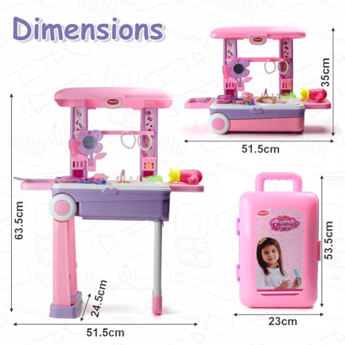 Image of Aditi Toys Beauty Set Suitcase On Wheel, The Ultimate Beauty Set On Wheels for Girls, Makeup Kit is Easy to Clean & Use, Portable Set with 23 Pieces for 3 Years BIS Approved. (Trolley)