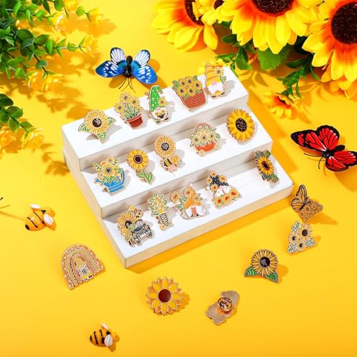 Image of Giegxin 40 Pcs Sunflower Enamel Pins Bulk Sunflower Party Favors Cute Lapel Pin for Backpack Gnome Bouquet Brooch for Women