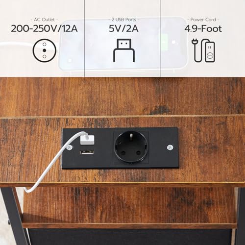 HOOBRO Mesita Auxilar con Base de Carga, Mesa Auxiliar Estrecha, Mesilla de Noche con 2 Cajones en Tejido no Textil, Mesa Auxiliar de Sofá Estrecha para Espacios Reducidos, Marrón Vintage EBF486CBZ01 - imagen 7