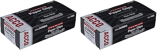 ACCO Clips de papel jumbo, antideslizantes, de alta calidad, alambre de acero, capacidad de 20 hojas, color plateado, 1 caja de 100 clips (A7072510)