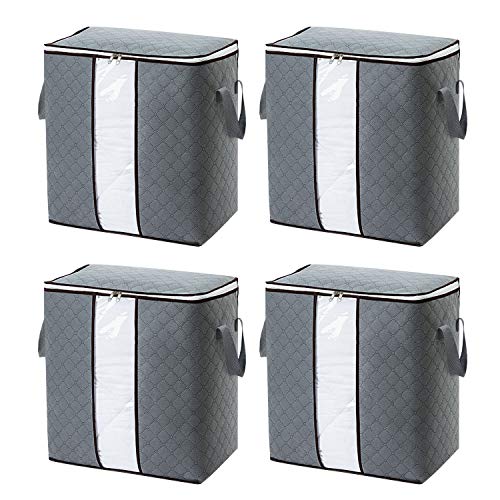 flintronic® Bolsa de Almacenamiento, 4PCS Bolsas Plegables de Ropa, Bolsas de Gran Capacidad Organizador con Cremallera a Prueba de Moho y Humedad para Ropa de Cama, Edredones, Mantas etc