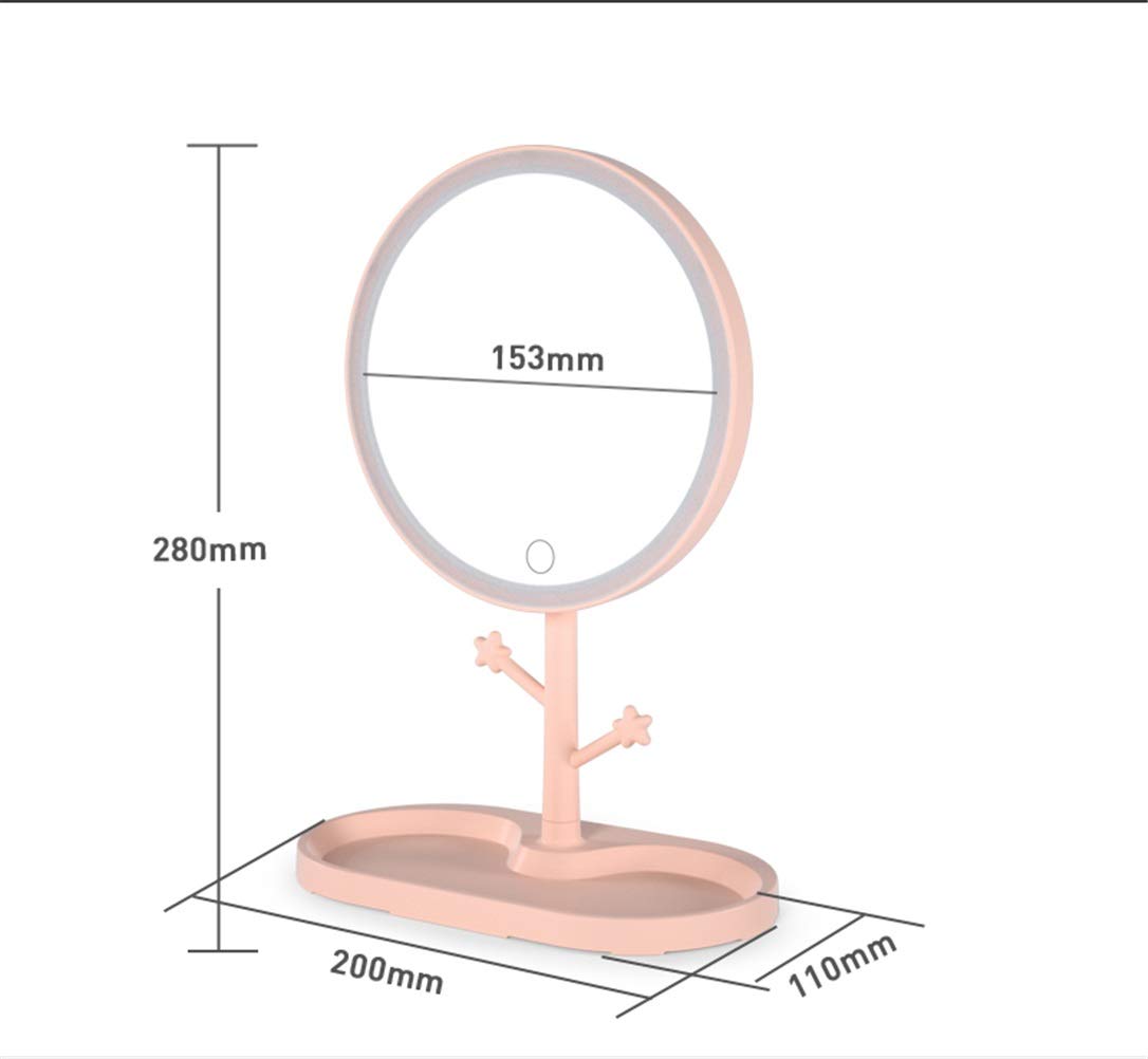 Lusterko kosmetyczne, Lustro do makijażu LED z oświetleniem, damska lampa miejscem przechowywania, obrotowe lustro na biurko, okrągłe lusterka kosmetyczne(Pink)