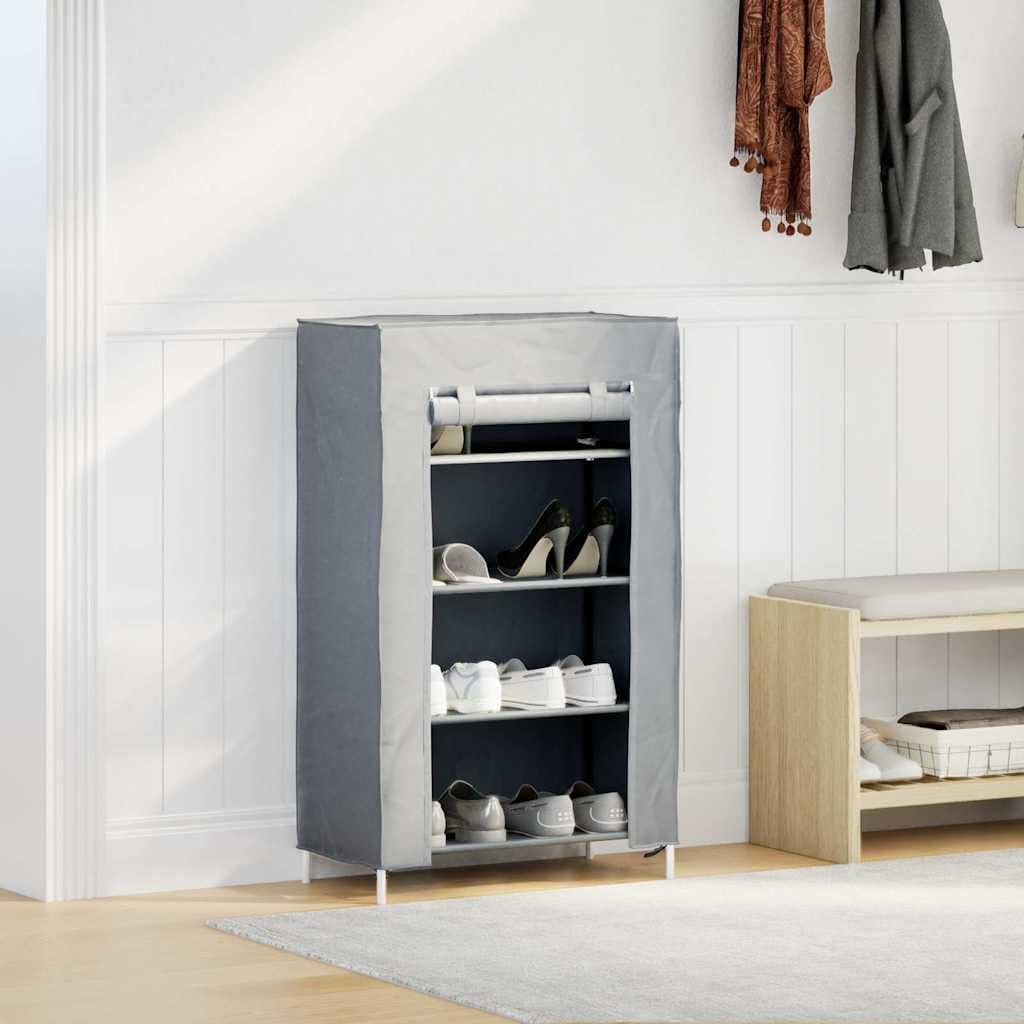 Zapatero gris de tela no tejida con estructura de acero con recubrimiento en polvo, 60,5 x 30 x 97 cm, zapatero de 4 niveles con puerta enrollable, ahorra espacio para pasillo, entrada