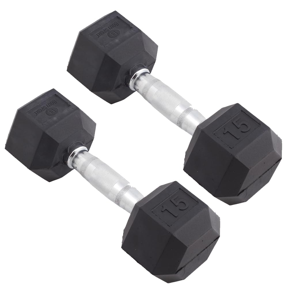 Body Sport Rubber Encased Hex Dumbbell Pair