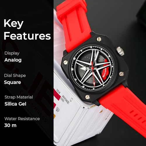 Image of SKMEI Silicone Men's Analog Quartz Sports Watch Waterproof & Trendy Wheels Rolling Design 2362