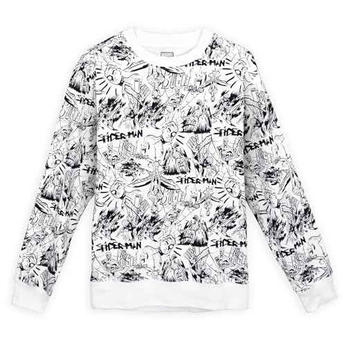 Marvel Men's Spiderman Classic Ink Spider Comic Pullover Crew Fleece