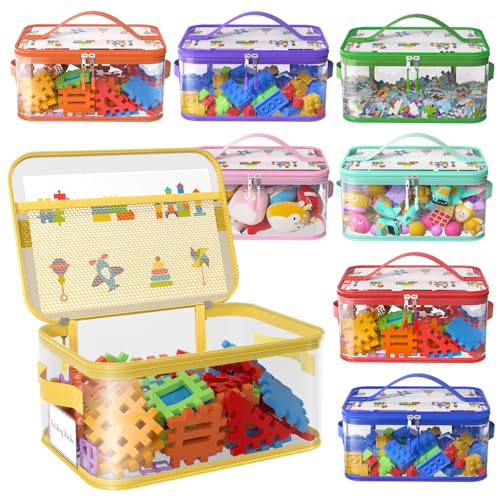 8 Packs Large Toy Storage Bags with Labels Reusable Clear PVC Board Game Storage Travel Waterproof Toy Organizer Bags with Name Tag and Manual Pocket for Building Blocks Puzzle Kids Books