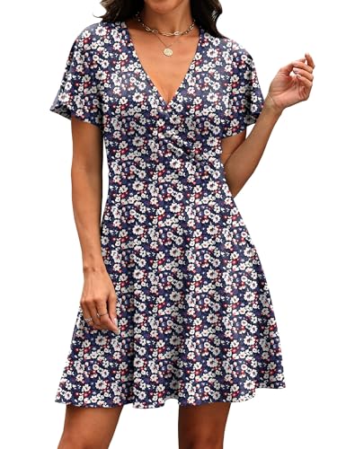 Image of RUMIA Women Casual Dresses Wrap V Neck Dress A-Line Summer Sundress Fashion