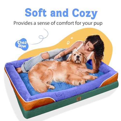 Image of Chez Paw Waterproof Orthopedic XL Dog Bed for Large and Extra Large Dogs | Egg Crate Foam, 4-Sided Bolster Support, Waterproof Liner, Non-Slip Bottom, Machine Washable Cover, 42 x 30 Inch