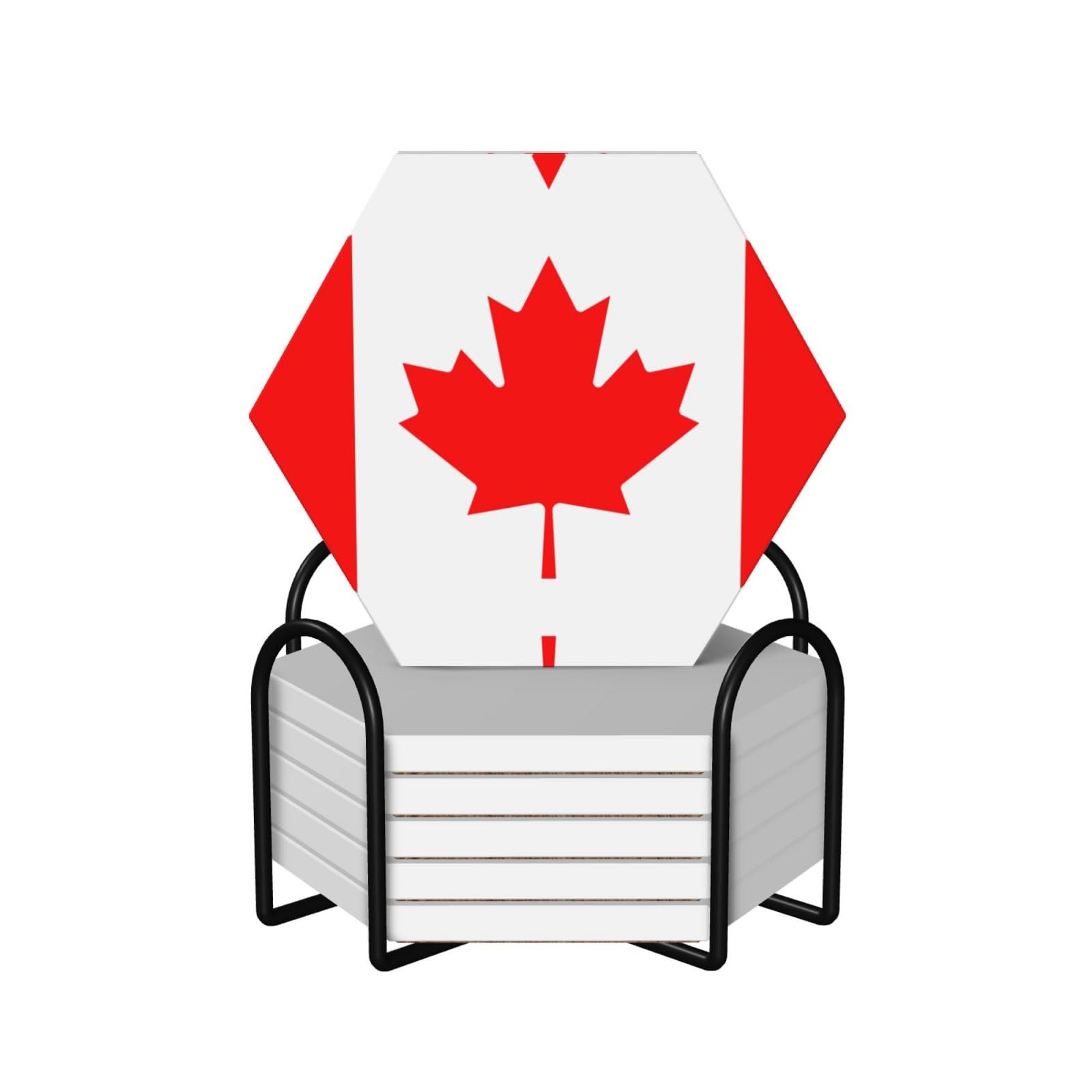 Wxzyfp Hexagon Canadian Flag Coaster For Drinks Set Of 6, Tabletop Protection Mat For Mugs And Cups,Coffee Table Wine Glass 4 Inch.