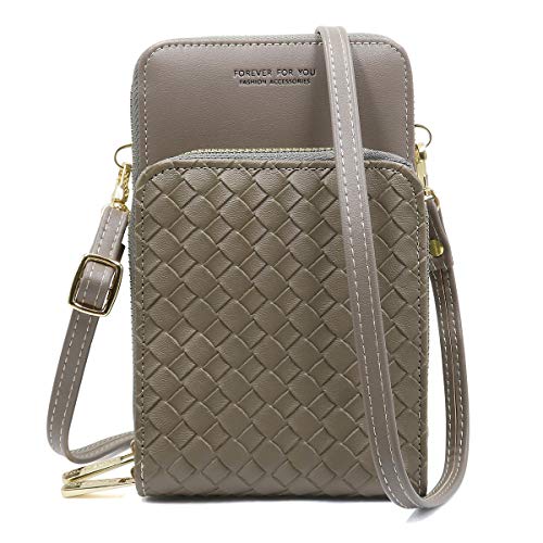 REETEE Bolso Bandolera Mujer Piel Moda Bolso de Hombro Pequeño con Correa Hombro Cartera Mini Bolso de Teléfono Móvil, Bolso Cremallera Cierre para Niñas Crossbody Monedero (Gris oscuro)