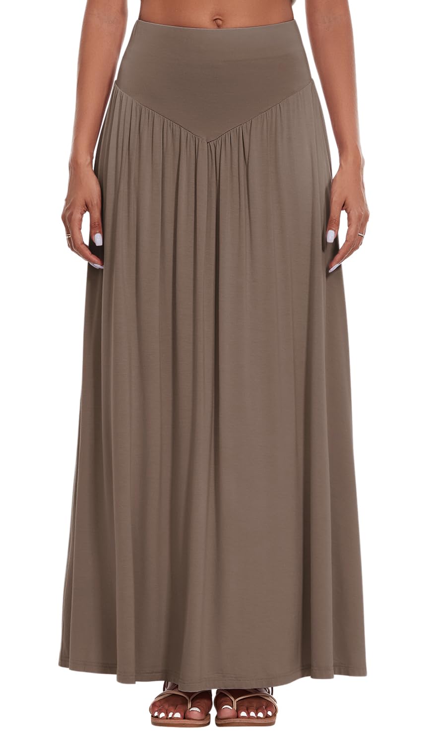 Womens Casual V Elastic Waistband Swing Lounge Skirt Ankle Length Maxi Long Skirts