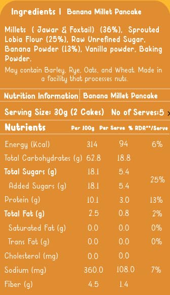 Gladful Banana Millet Pancake, No Maida, No Palm Oil, No Refined Sugar, Gluten Free, High Protein, Low Carbs, Low GI Millet Grain, Eggless 150 Grams - Pack of 1 - Image 2 thumbnail