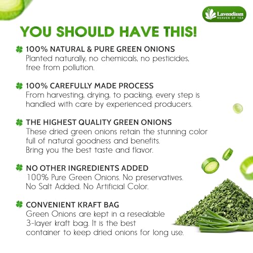 Image of Lavendium, Premium 8 oz Dried Chopped Green Onions, 100% Natural & Pure Scallion Flakes, Non-GMO, No Preservatives, Gluten-Free, Plant-Based & Vegan, Perfect for Cooking, Salads & Garnish