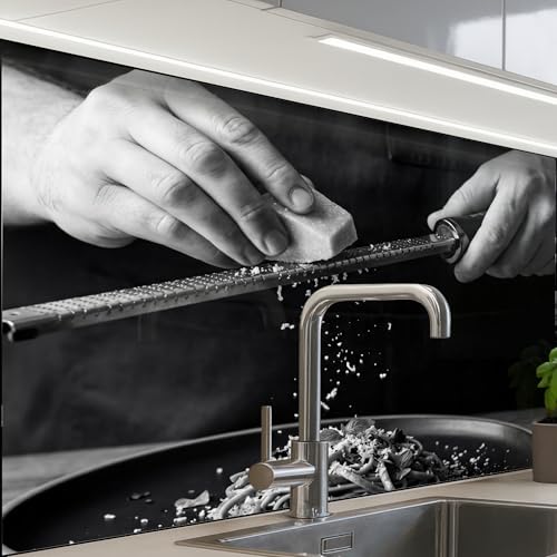 KitchenYeah© Antisalpicaduras Cocina 60x80 cm Adhesivo Salpicadero Protector de Salpicaduras Panel Queso - Pasta - Rallador