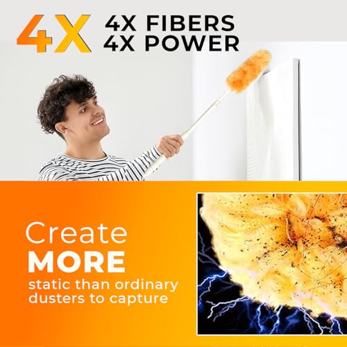 Image of Microfiber Feather Duster with 5 Replaceable Refills-Multipurpose Dusting Brush with Bendable Head Ideal for Cleaning Home Car Blinds Furniture Hard-to-Reach Areas (Yellow, 24inch)
