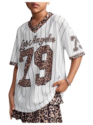 Image of WDIRARA Girl's Number Graphic Jersey Shirts Short Sleeve V Neck Tees Oversized T-Shirt Tops