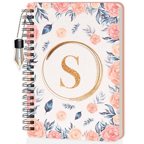 Image of Jhingalala Diaries - A5 Hardbound Floral Design Diary Cover With Initial Letter Wiro Notebook Diary With Dangler I Spiral Notebook With Planner and Calendar 2024 I 160 Undated Ruled Pages (Initial S)