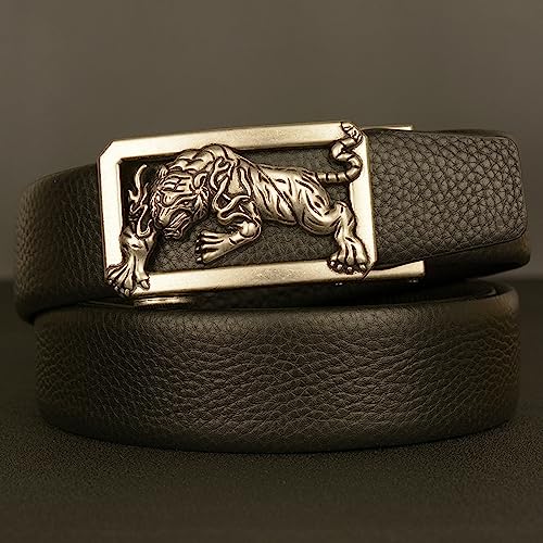 Men's Ratchet Dress Belt With Engraved Tiger Automatic Buckle & Crocodile Pattern Leather Strap2