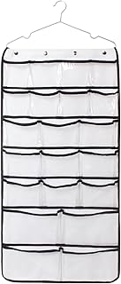 Organizador colgante de doble cara con 42 bolsillos de malla transparente, almacenamiento de armario que ahorra espacio en blanco y negro, tela de PVC no tejida, 45 x 12 x 1 cm