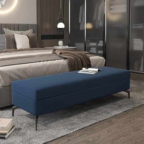 Banc ottoman de rangement bleu avec plateau relevable multifonction - 2