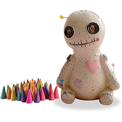 Voodoo Doll Incense Holder Mini Cone Incense Burner with 10 Incense Cones Resin Desktop Home Yoga Room Halloween Decoration Ornament Handmade Craft Suitable for Gift (Left) Cover