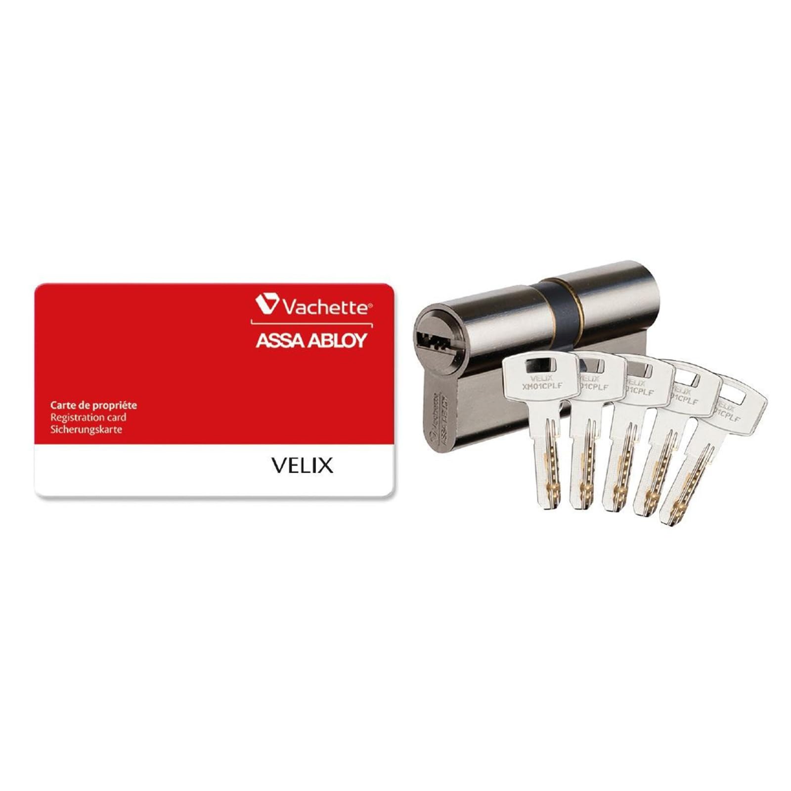 Vachette Cylindre Velix 30x30 Double Entrée - Finition Nickelée - Résistance Bumping, Perçage et Crochetage - Fonction Synkro - 5 Clés Réversibles et Carte de Propriété - Garantie 2 Ans