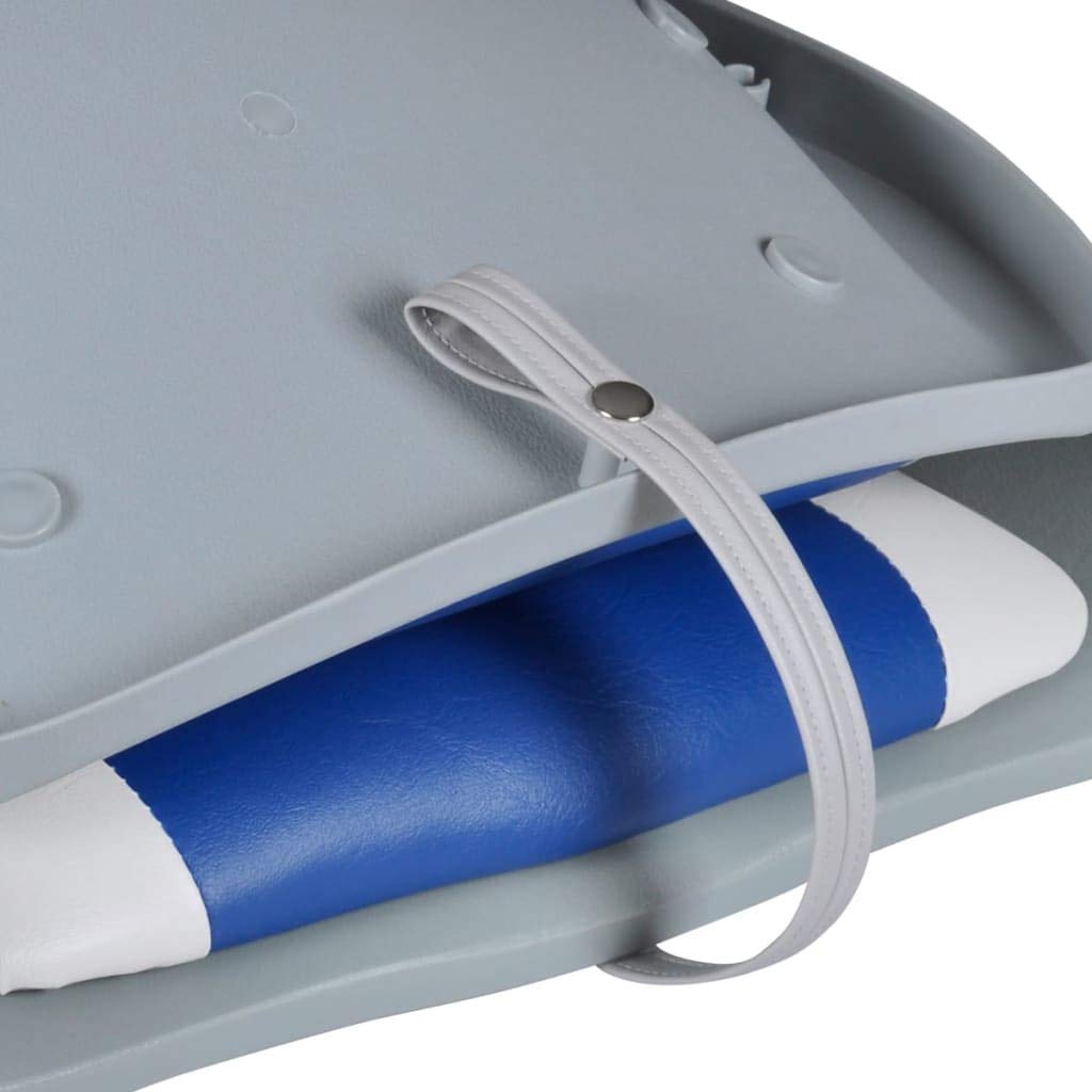 Set di 2 sedili pieghevoli per barche da pesca, sedie da barca, con cuscino blu e bianco, in PVC, resistenti alle intemperie