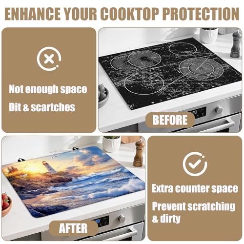 Image of lighthouse Stove Top Covers for Electric Stove, Electric Gas Stove Pad Heat Resistant Range Cooktop Protector for Home Decor Kitchen 28 inchx20 inch